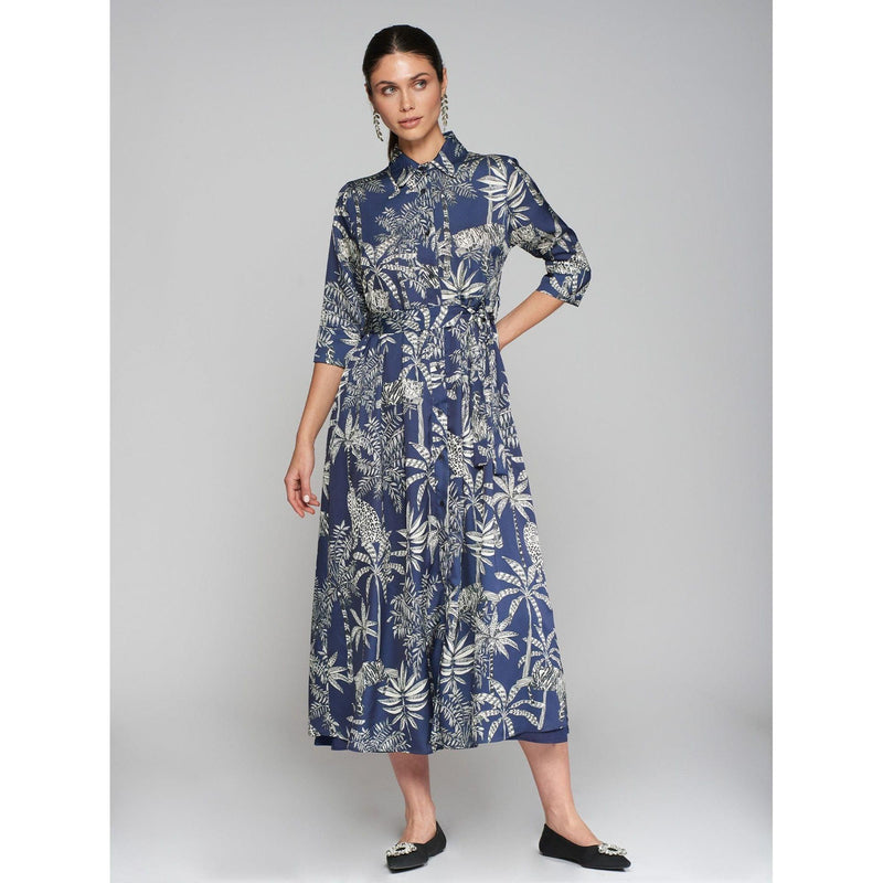 NATALIA Animal Printed Shirt Dress Navy - AgathaBoutiqueLtd