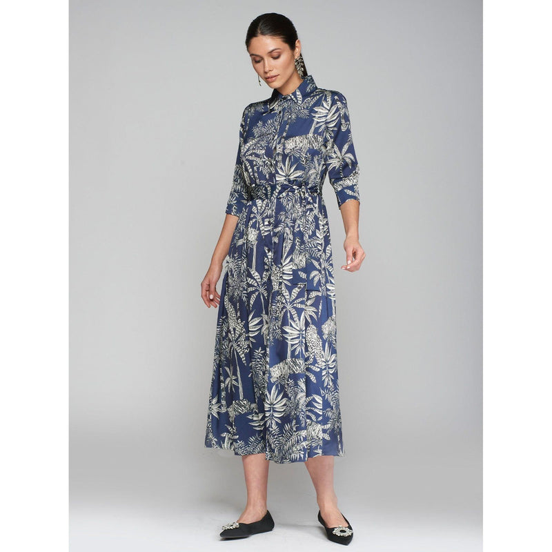 NATALIA Animal Printed Shirt Dress Navy - AgathaBoutiqueLtd