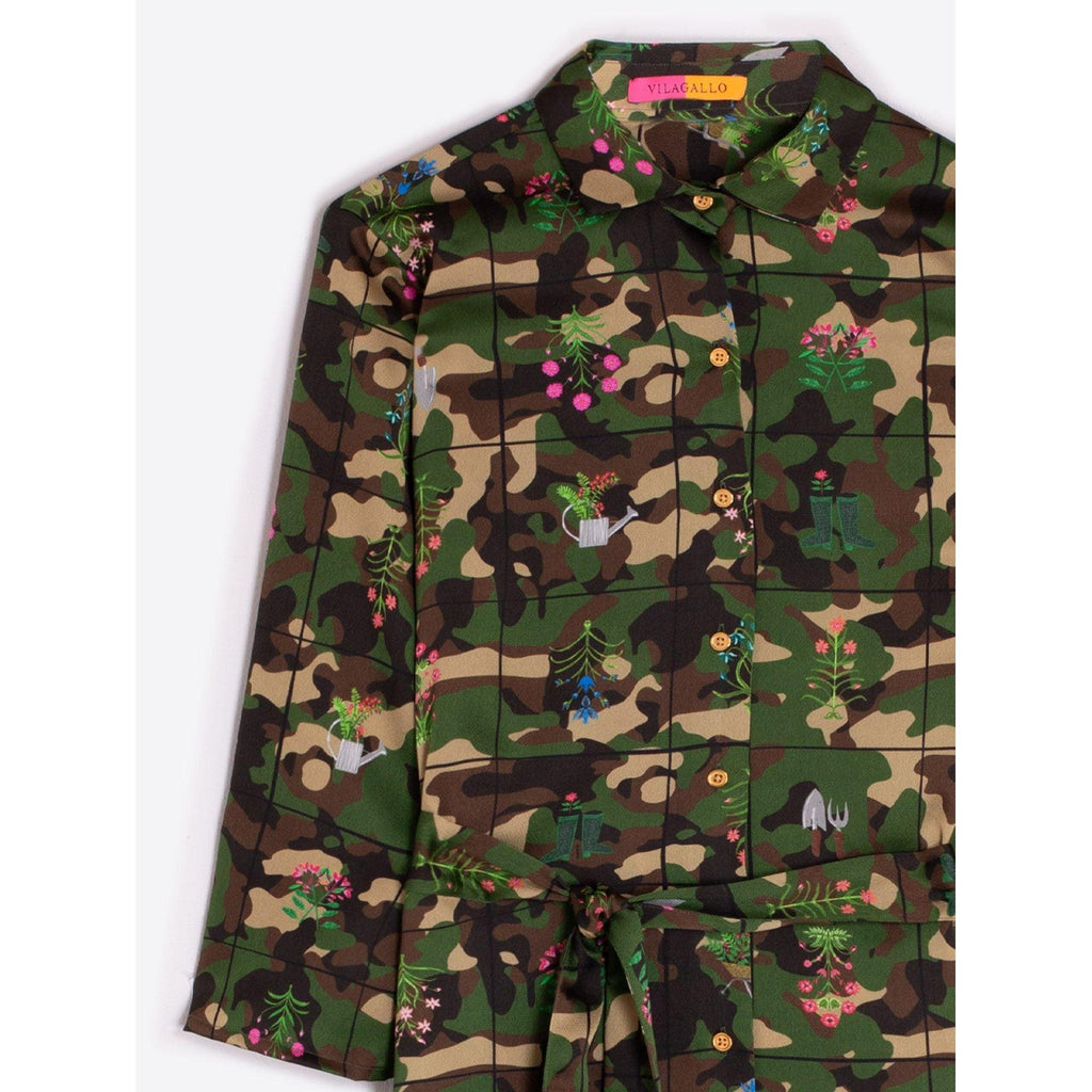 NELA Camo Flower Print Shirt Dress Camouflage - AgathaBoutiqueLtd