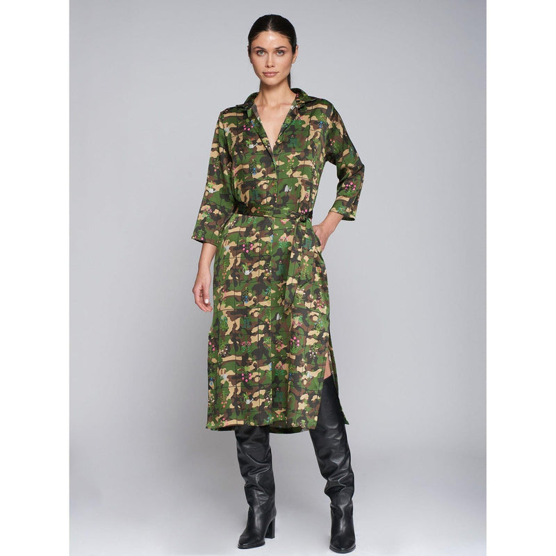 NELA Camo Flower Print Shirt Dress Camouflage - AgathaBoutiqueLtd