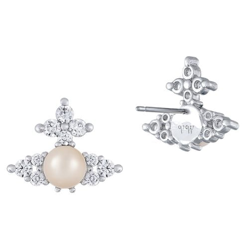 Feodora Pearl CZ Earrings Platinum/Pearl/Crystal