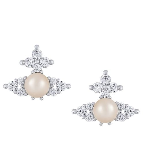 Feodora Pearl CZ Earrings Platinum/Pearl/Crystal