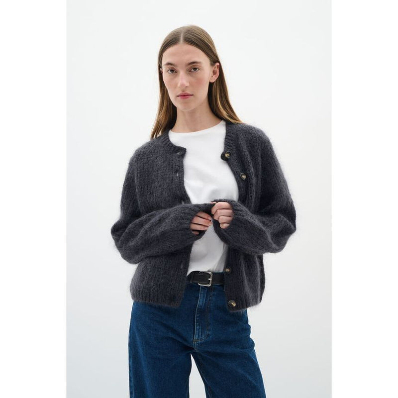 JetraIW Mohair Wool Cardigan Dark Grey