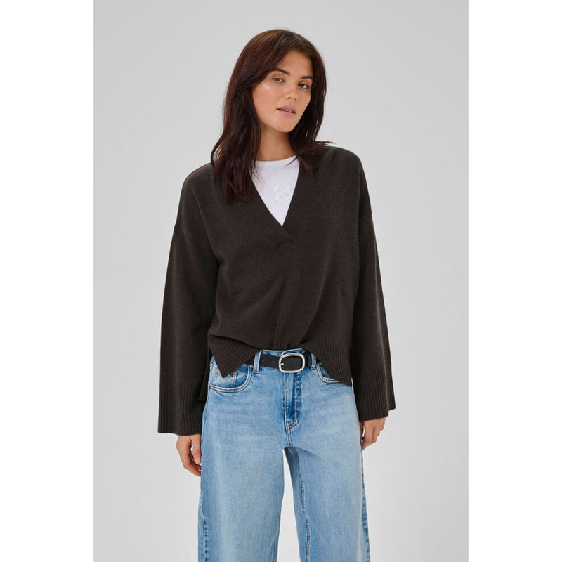 HuxiMW V-Neck Wool Cashmere Pullover Brown