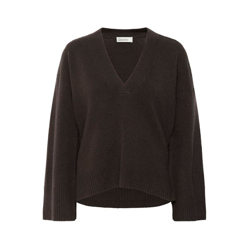 HuxiMW V-Neck Wool Cashmere Pullover Brown