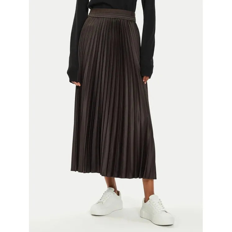 AGENTE1 Pleated Jersey Midi Skirt Dark Brown