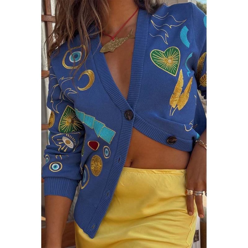 Charms Embroidered Forrest Cardigan Blue