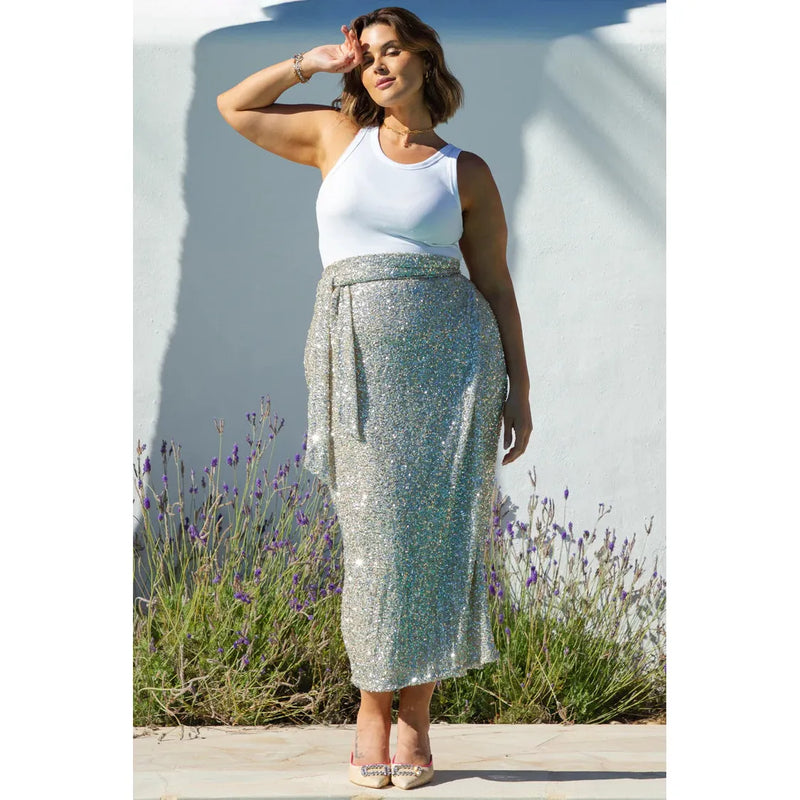 Sequin Jaspre Skirt Silver