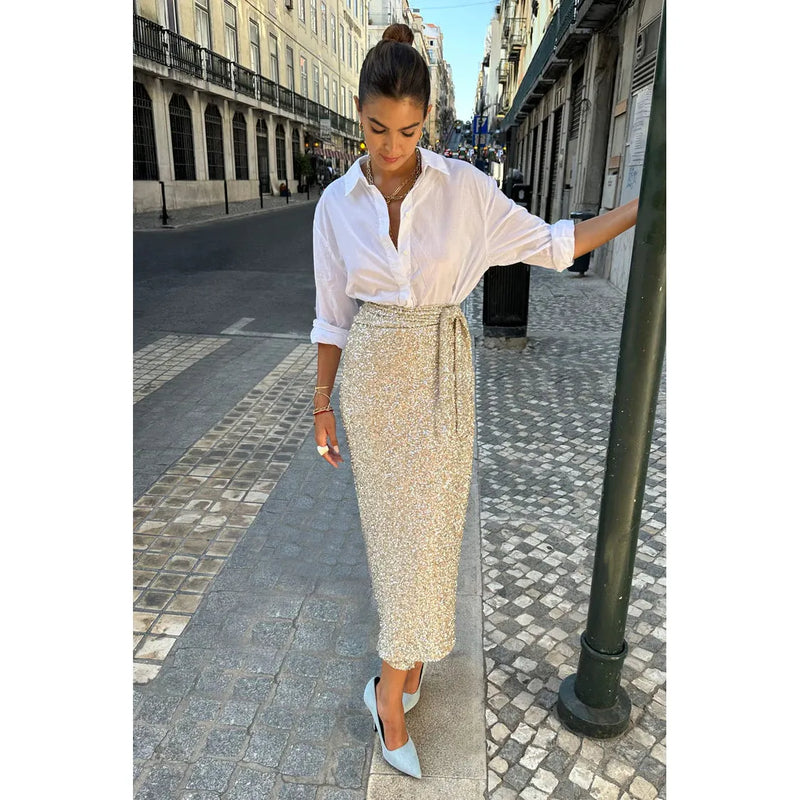 Sequin Jaspre Skirt Silver
