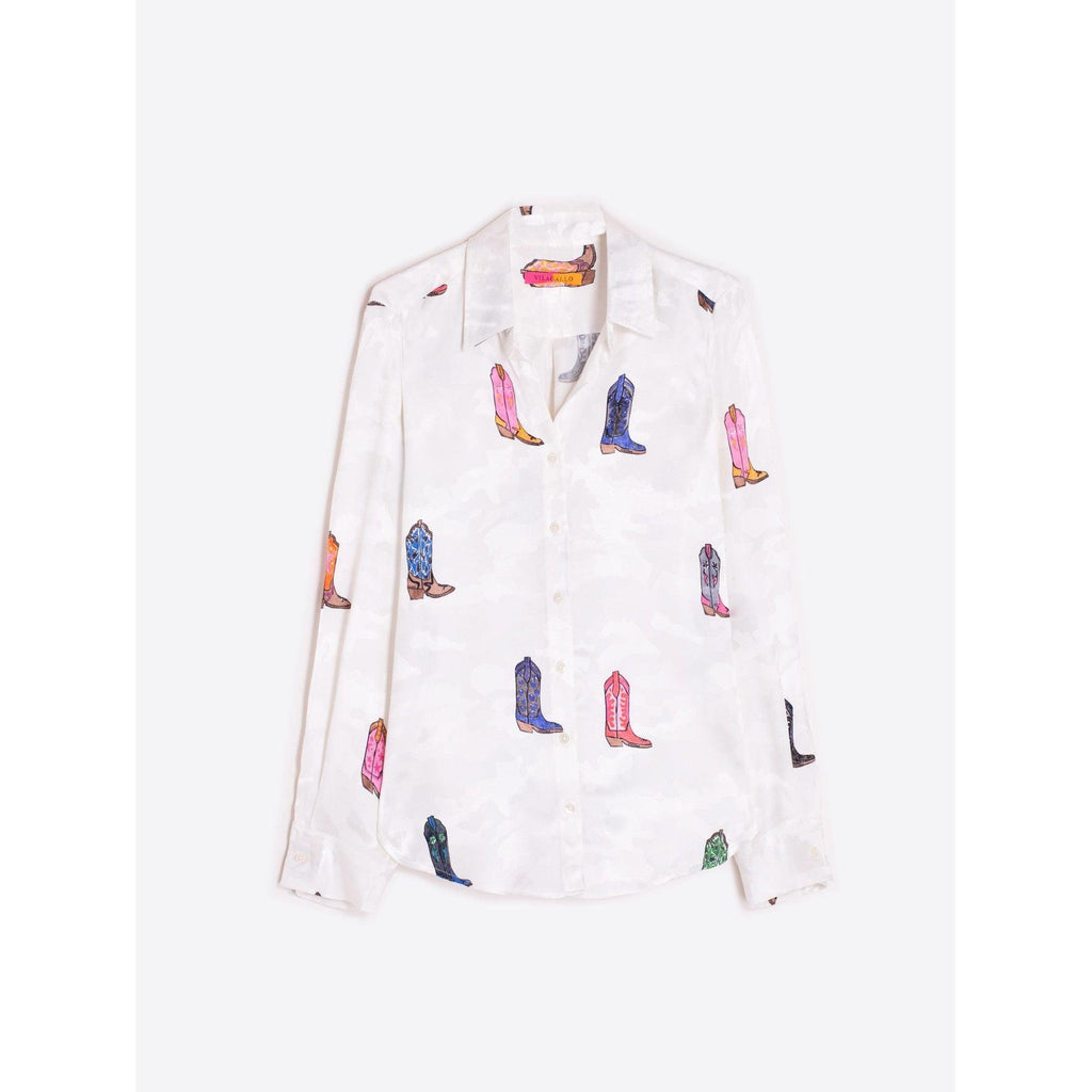 GABY Cowboy Print Jaquard Shirt Cream - AgathaBoutiqueLtd