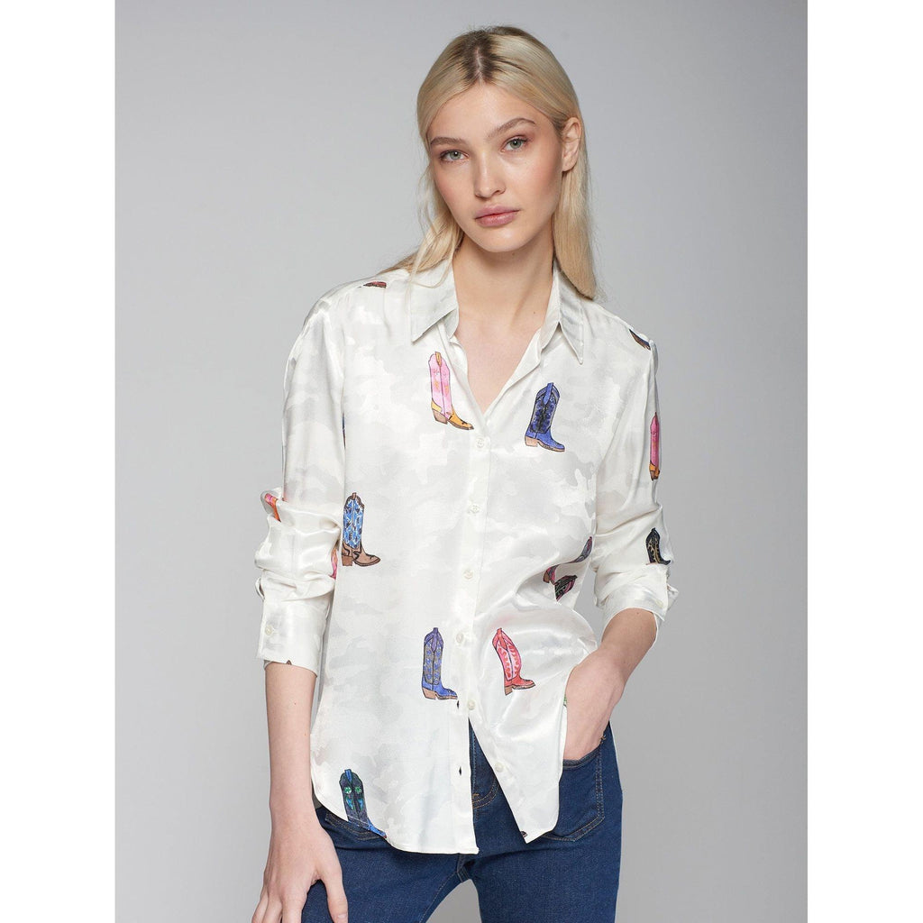 GABY Cowboy Print Jaquard Shirt Cream - AgathaBoutiqueLtd