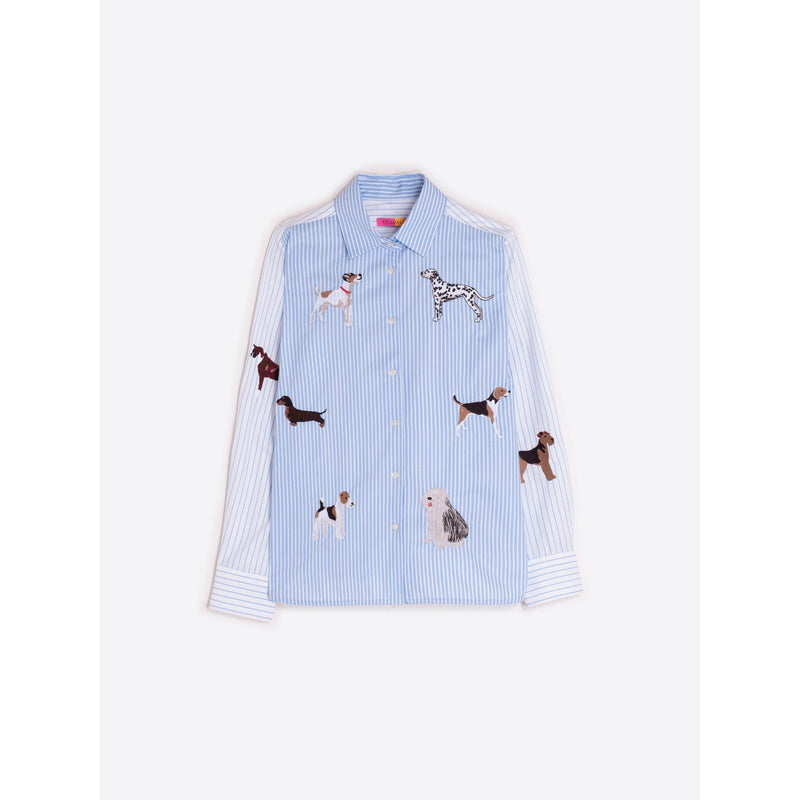 Raya Azul Dog Motif Stripe Shirt Blue