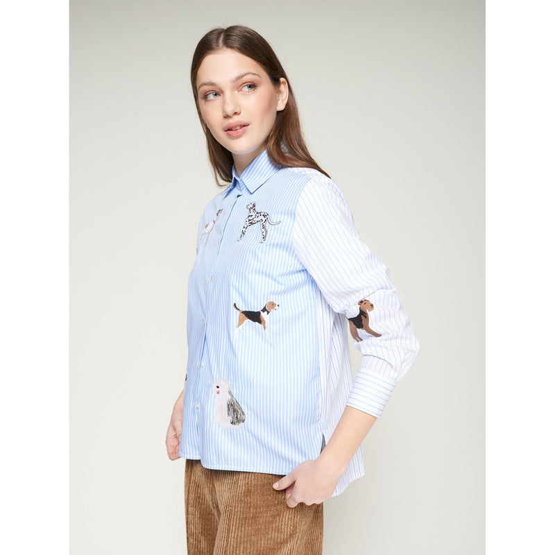 Raya Azul Dog Motif Stripe Shirt Blue