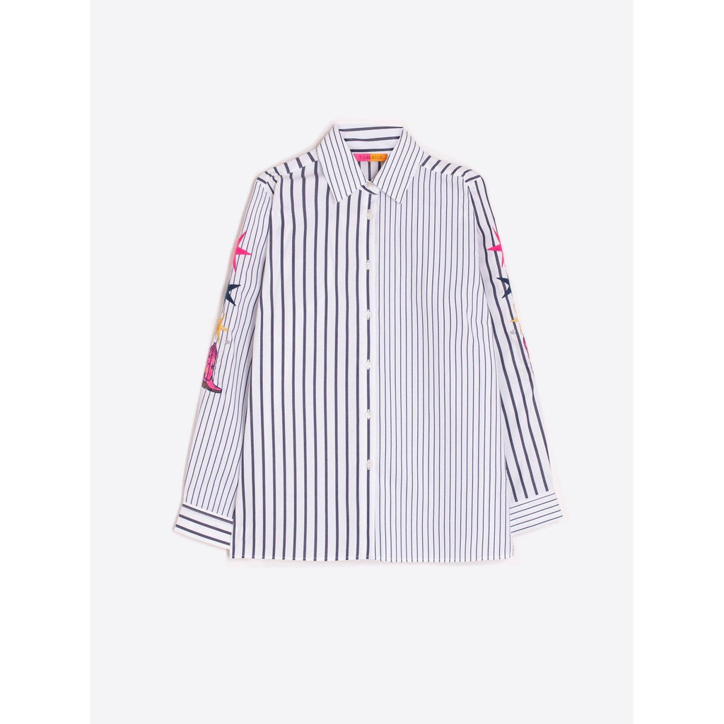 NADINE 100% Cotton Stripe Shirt Navy/White - AgathaBoutiqueLtd