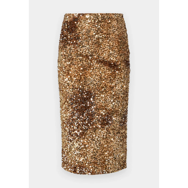 NICHOLS2 Sequin Jersey Midi Skirt Hazlenut Brown