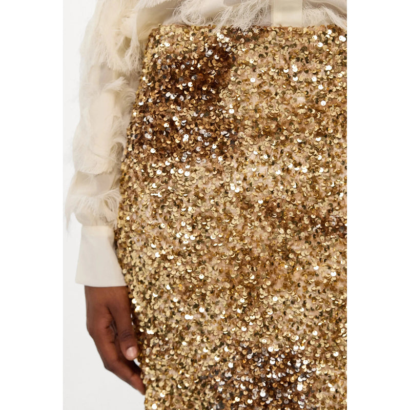 NICHOLS2 Sequin Jersey Midi Skirt Hazlenut Brown