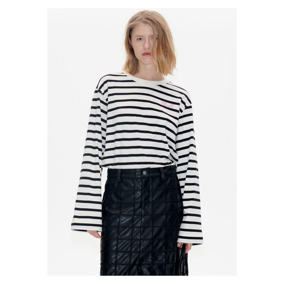 Jeevana Stipe Top Black/White - AgathaBoutiqueLtd