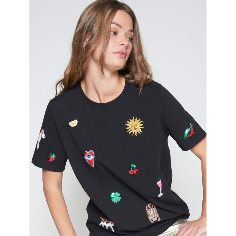 Amalia Cotton Print Tee Black