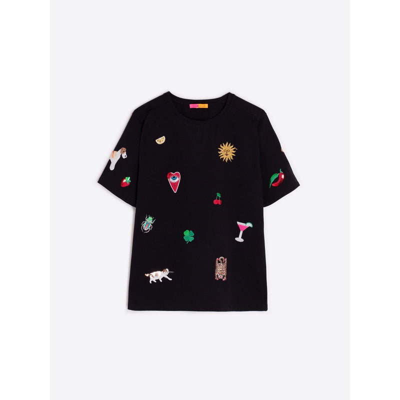 Amalia Cotton Print Tee Black