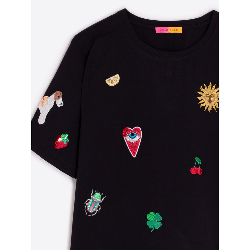 Amalia Cotton Print Tee Black