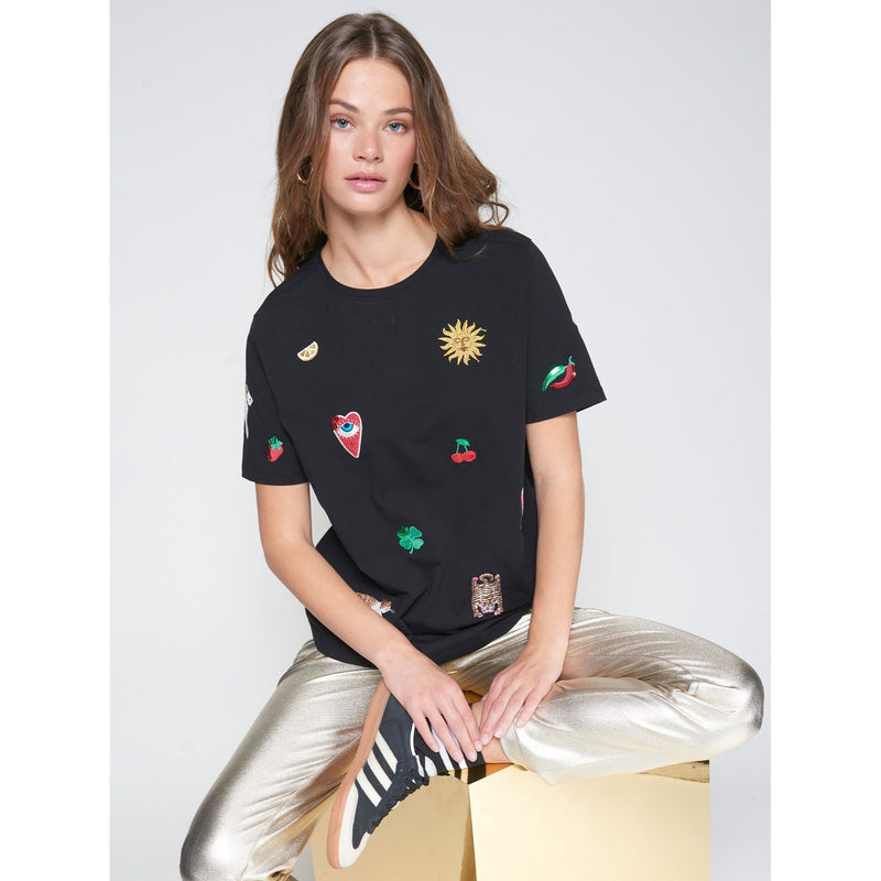 Amalia Cotton Print Tee Black