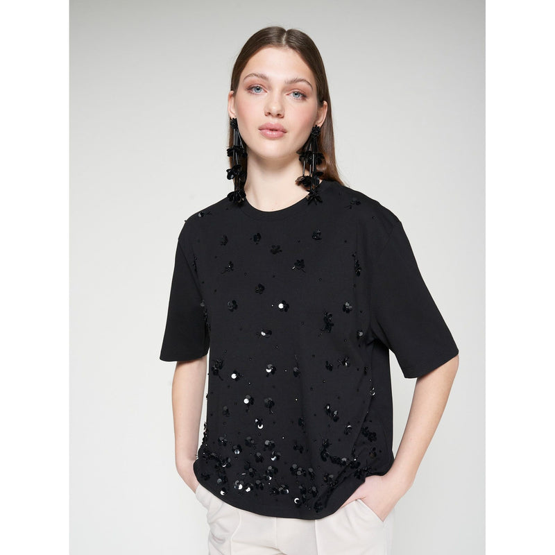 Flores Embroidered T-Shirt Black