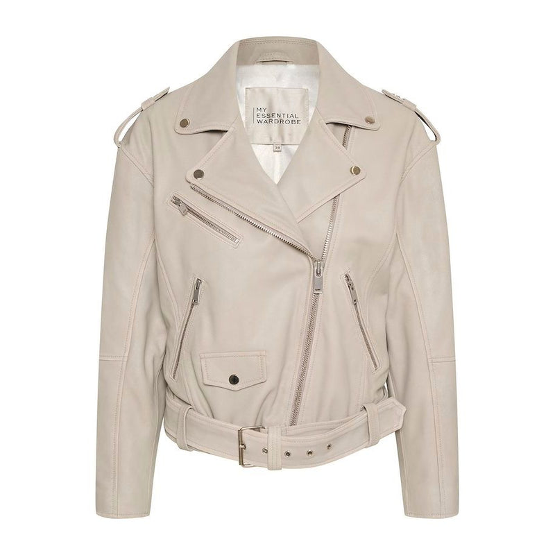 MWGilo Casual Leather Jacket White Retro Wash