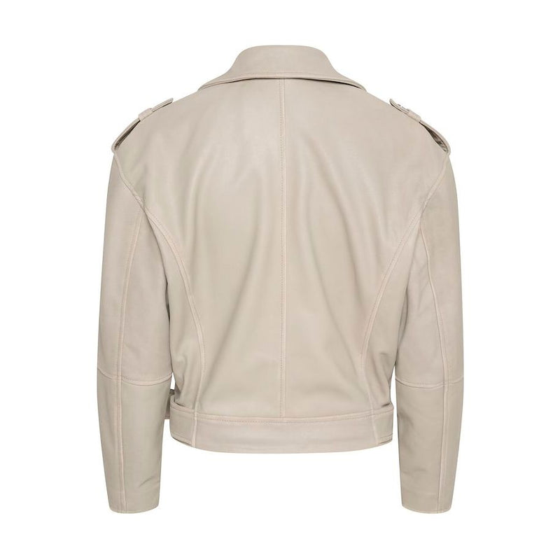 MWGilo Casual Leather Jacket White Retro Wash