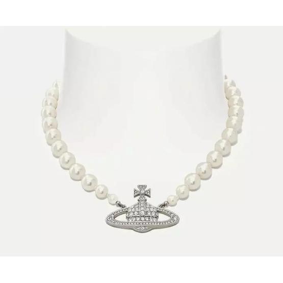 One Row Pearl Bas Relief Choker Platinum/Pearl/Crystal