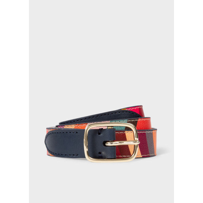 Leather Belt With 'Swirl' Panel Navy